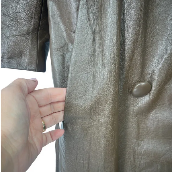 VINTAGE 60's-70's Women's M Penny Lane Fur Collar Leather Trench Coat Jacket - Image 5