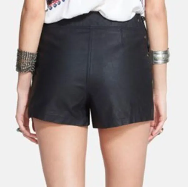 FREE PEOPLE High Rise Side Lace Up Tie Black Vegan Leather Pleather Shorts Sz 4 - Image 2