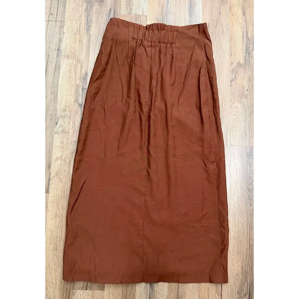 MNG Mango Brown Wrap Maxi Skirt Belted High Waist Viscose Blend Size M - Image 3