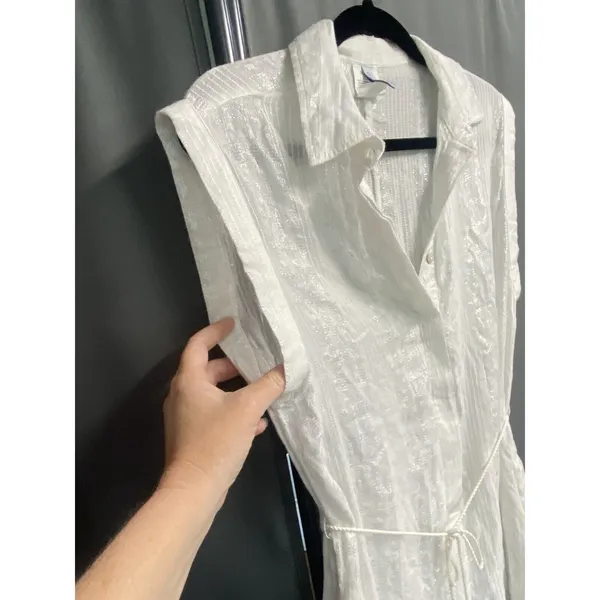 Isabella Rose Romper Swim Cover Up Women's Small White Metallic Collared B74 - Image 5
