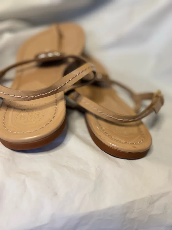 Tory Burch Tan Leather Logo Thong Sandals - Image 5