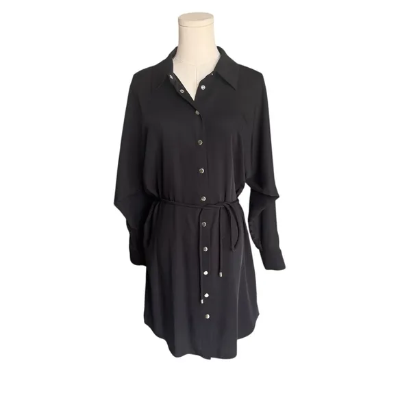 Amanda Uprichard - Black Button-Front Tie Shirt Dress Sz M - Image 2