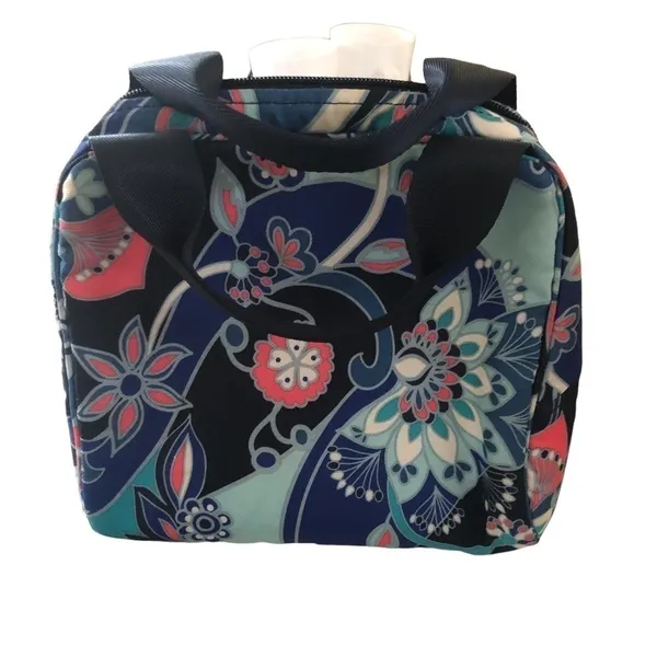Vera Bradley Insulated Lunch Tote Box Double Handles Blue Floral Canvas Travel - Image 2