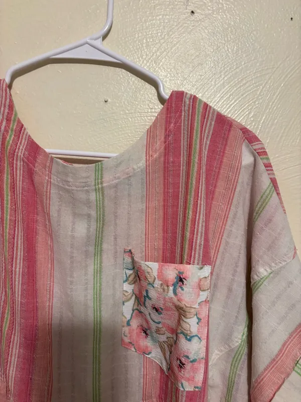 Sage + Fig Pink Stripe Boho Babydoll Top 1X Floral Pocket - Image 5