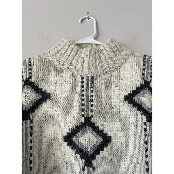 Fabrizio Vintage Wool Blend Grandpa Nordic Fair Isle Mock Neck Sweater Size M - Image 7