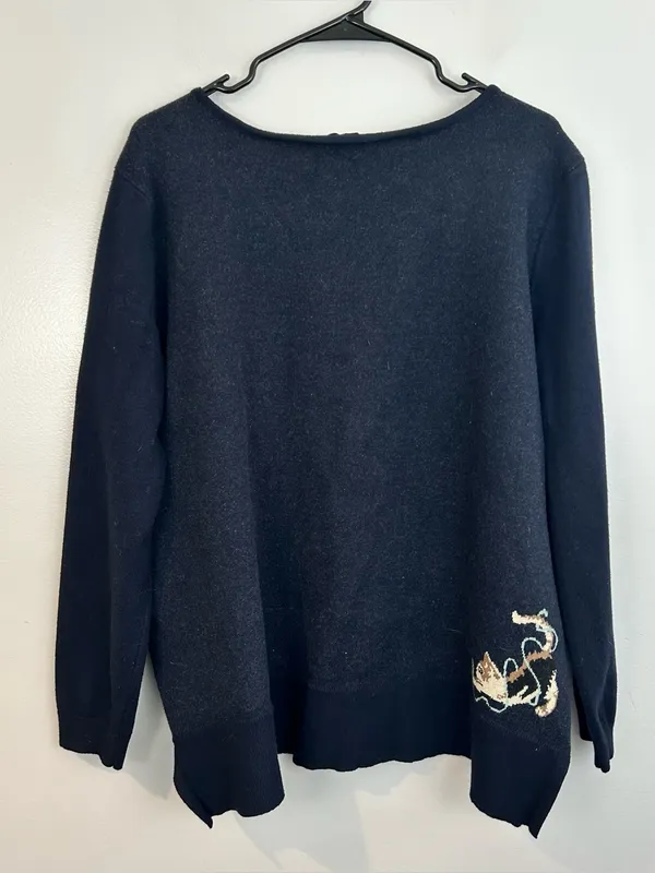 Astrologie Dark Navy Blue Cat/Kitten with Yarn Pullover Sweater Size XXL - Image 9