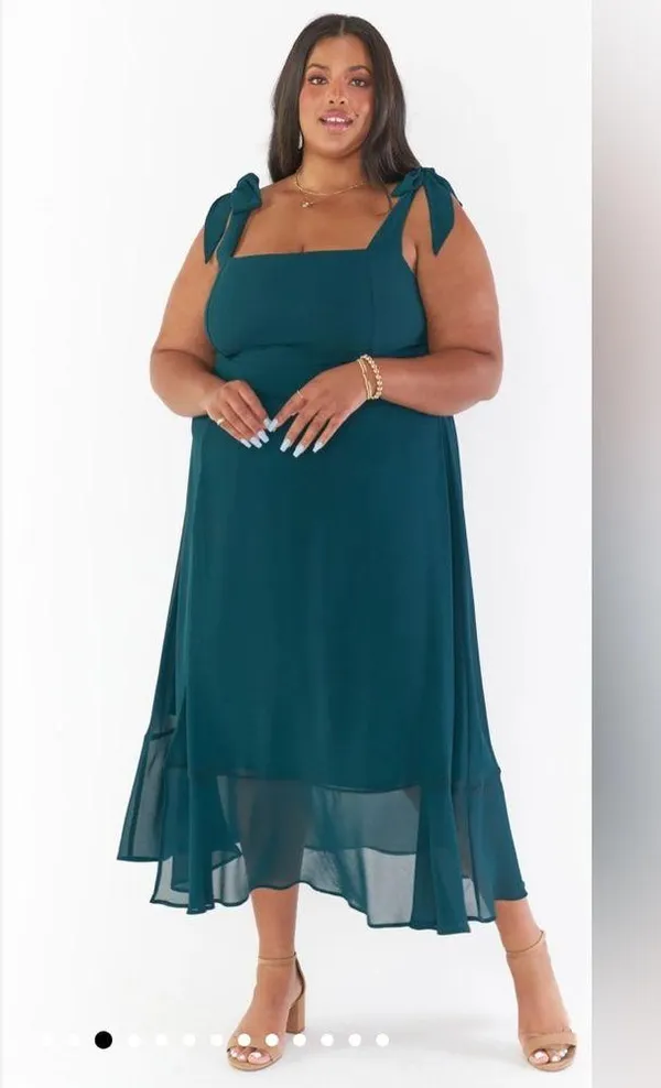 NWT SHOW ME YOUR MUMU Claire Midi Dress Color Emerald Chiffon size: Medium - Image 2