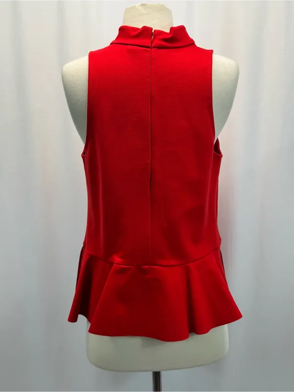 Anthropologie Tomato Red Mock Neck Sleeveless Peplum Blouse Tank M Preppy - Image 6