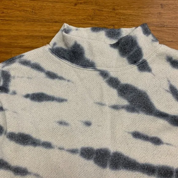 Democracy Tie Dye Pullover Womens XS Blue Metallic Mock Neck Long‎ Sleeve Top - Image 2