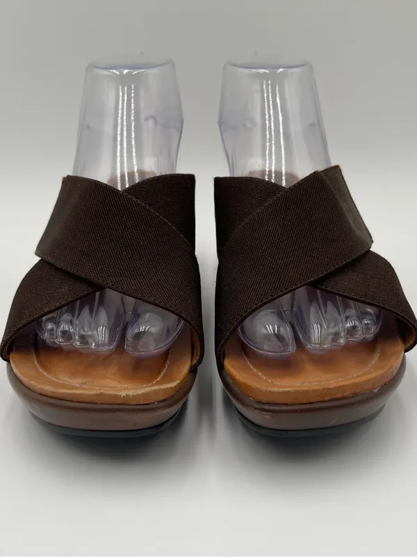 Dansko Ava Brown stretch Fabric Wedge Sandals Slip On Women's Size 38 US 7.5-8 - Image 5