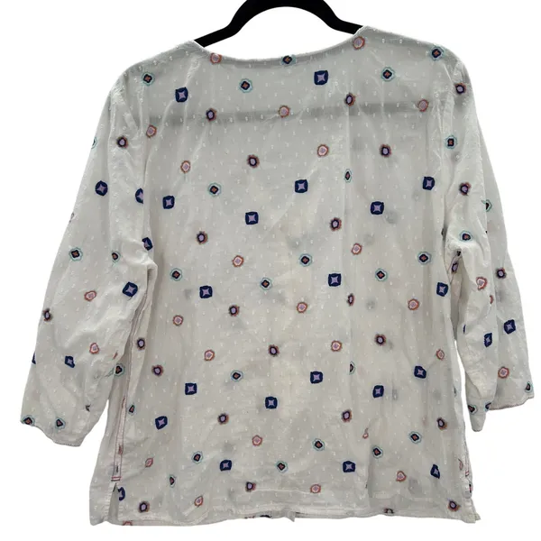 White Stuff Rae Embroidered Textured Boho Organic Cotton Blouse Top‎ Size 12 - Image 3