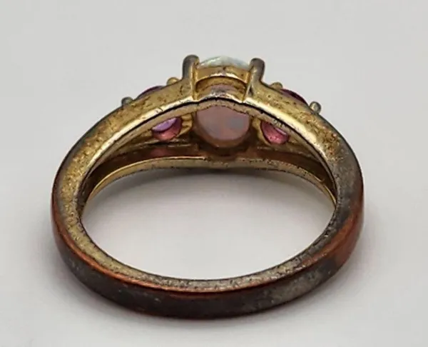 Kiran Jewelers Gold Tone White Fire Opal, Pink Topaz, & Diamond Ring (7) - Image 6
