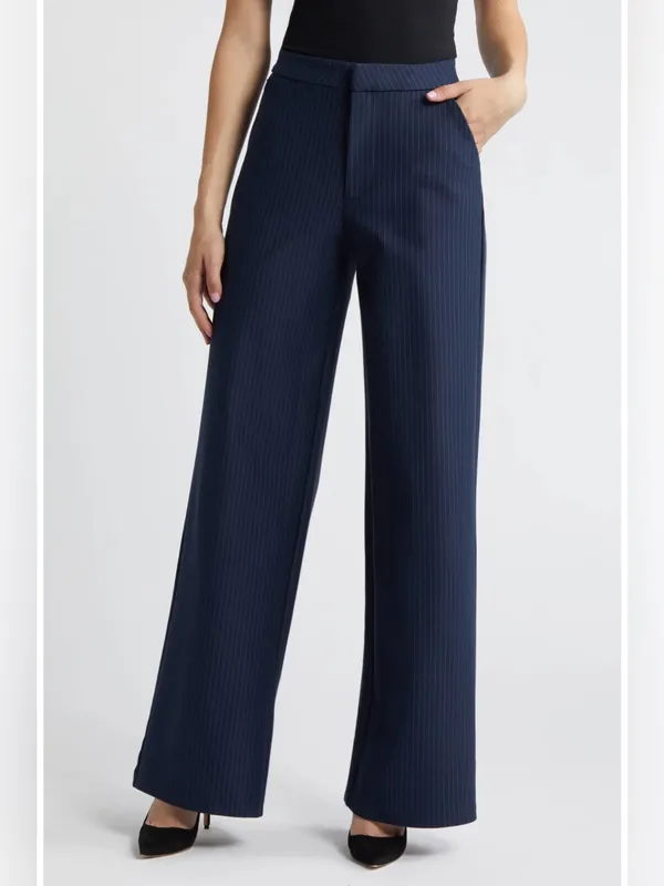 NEW Good American Stripe Ponte Knit Wide-Leg Trousers – Size 32 Plus Size - Image 14