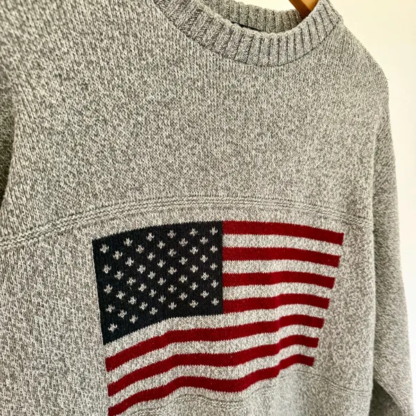 Vintage 90’s American Flag Marled Crewneck Sweater in Gray - Image 5