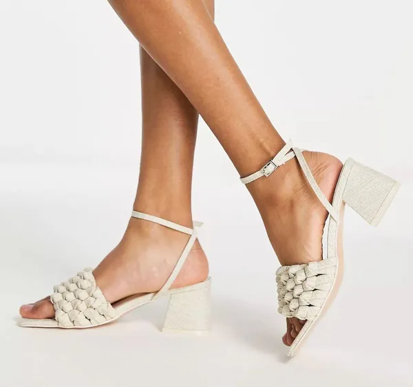 Natural Woven Block Heels Size 9 - Image 4