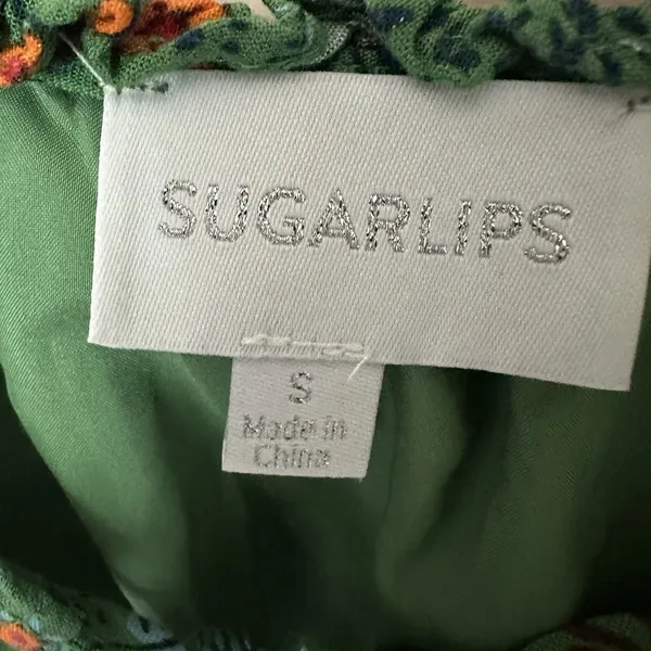 Sugarlips Dress Small Midi Cap Sleeve Smocked Waist Green Floral Fairy Cottage - Image 2