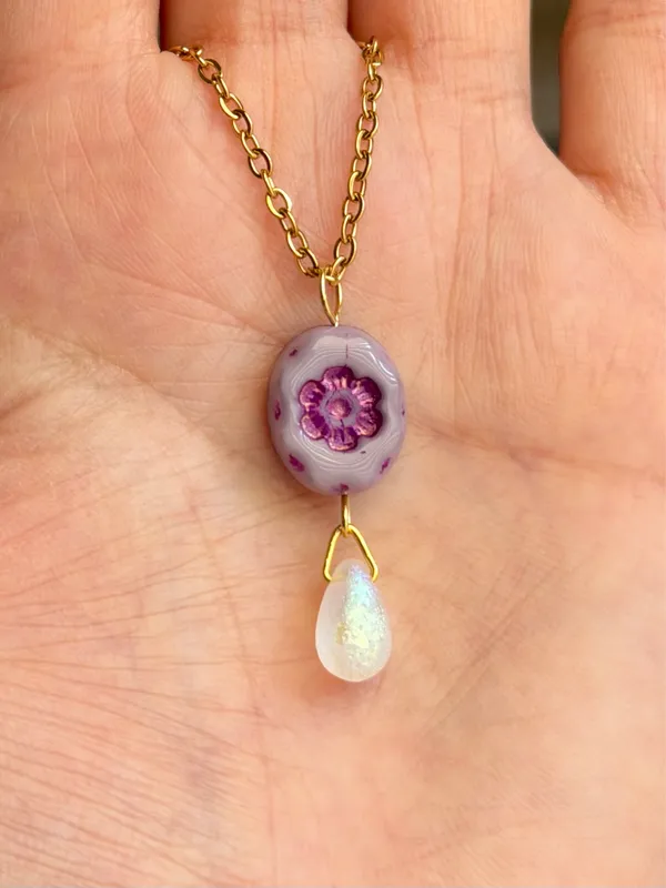 Handmade quality floral Czech glass bead fairy chic cottage necklace💐💜 - Image 5