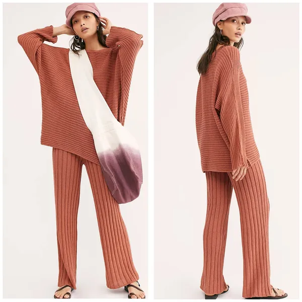 Free People Beach Imogene Oversized Knit Tunic‎ Sweater Top Size Medium Salmon - Image 12