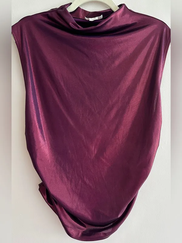 Maeve by Anthropologie Mock-Neck Ruched Shine Tank, Plum/Prune, Size Large - Image 5