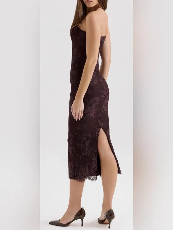 NEW House Of CB LARRA Bitter Chocolate Lace Corset Midi Dress sz XS - Image 4