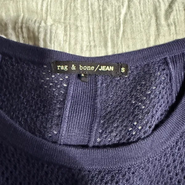Rag & Bone‎ Mesh Top Womens S Navy Blue Pointelle Open Knit Long Sleeve Netted - Image 3