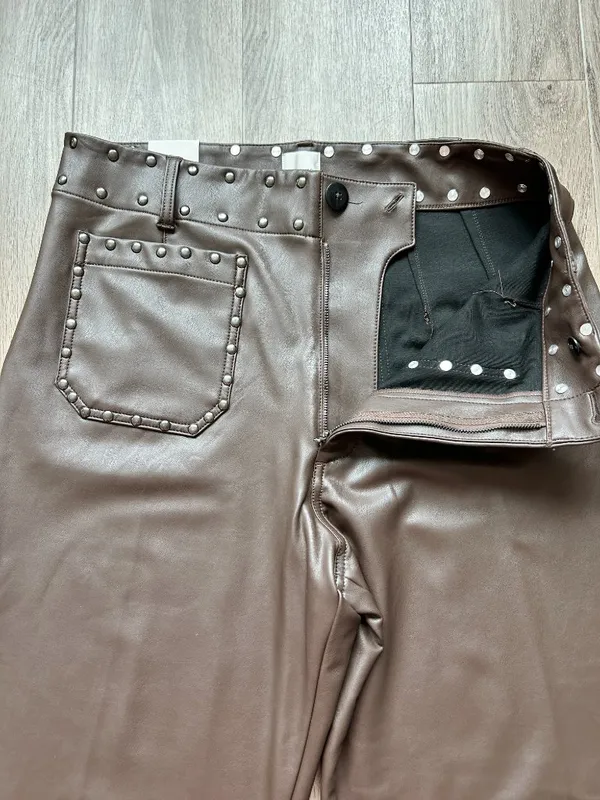 Anthropologie Maeve Colette Full-Length Faux Leather Studded Pants Size 32 NWT - Image 8