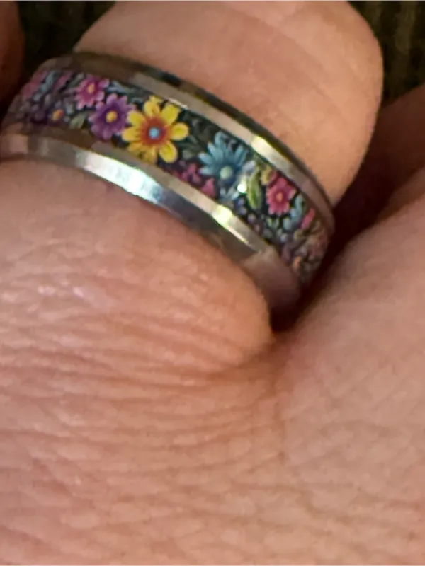 Floral Enamel Stainless Steel Band Ring - Multicolor - Image 2