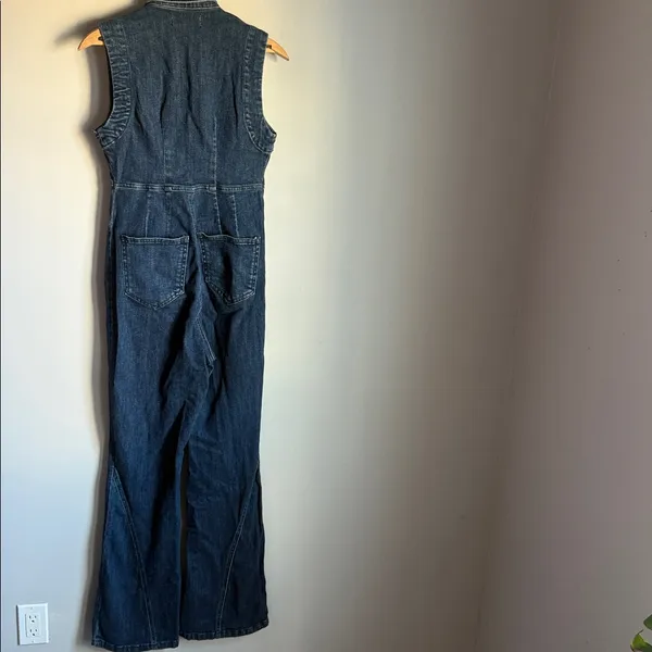 Free People CRVY Ring The Alarm Denim Jumpsuit. XS - Image 3