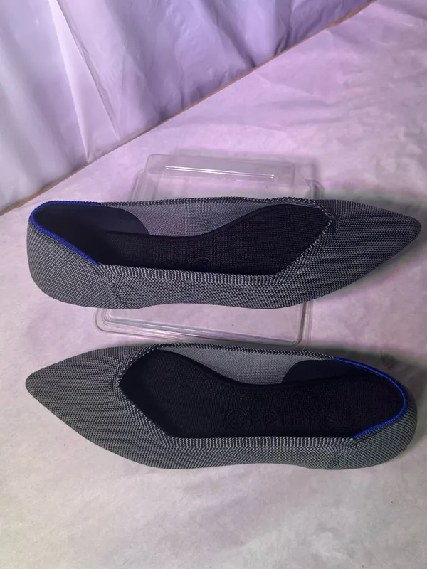 Rothy's Gray Pointed Toe Knit Ballet Flats with Blue Lining - Image 4