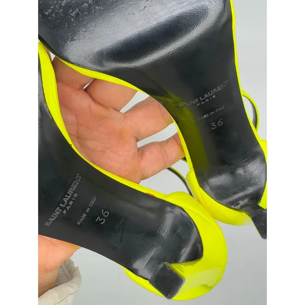 Saint Laurent Amber Fluo Yellow Ankle Strap Sandals YSL Heels size EU 36 - Image 9