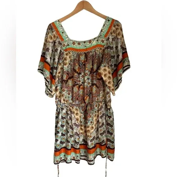 Johnny Was 100% Silk Floral Print Square Neck Boho Dress Size Large *FLAW* - Image 3
