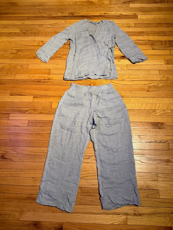 NWOT Zara 100% Linen Kimono Co Ord Matching Set Flowing Trousers wrap top gauze sz M - Image 6