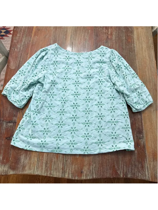 J. JILL Mint Green Eyelet Floral Embroidered Top 3/4 Sleeve Knit Blouse M - Image 10