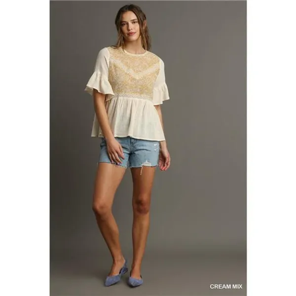 ✨NWT Umgee Floral‎ Lace Trimmed Detail Half Sleeve Babydoll Top - Image 4