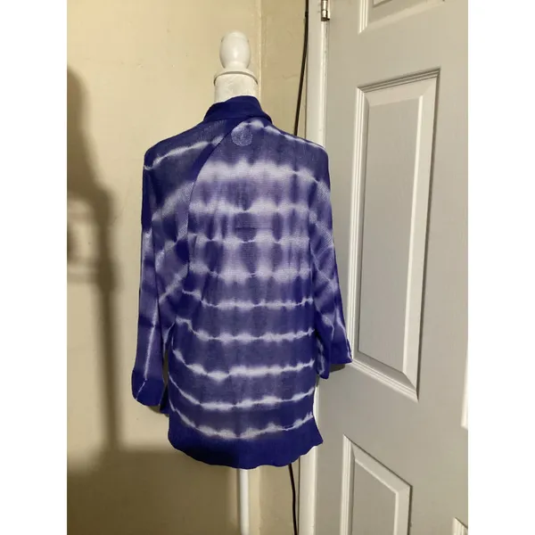 Chico's Purple Tie Dye 100% Linen Open Front Cardigan Sweater Size 1 M - Image 3
