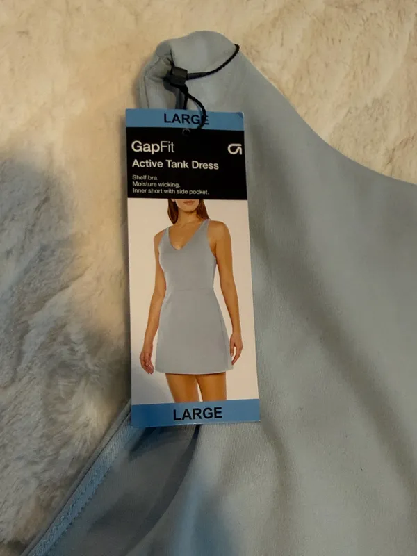 Gapfit Ladies Active Tank Tennis Dress With Hidden Biker Shorts, Sz L Light Blue. NWT . - Image 12