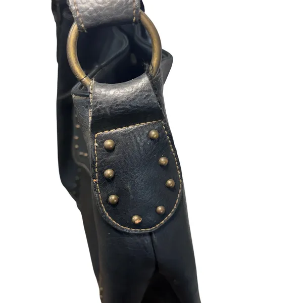 Y2K Black Studded Faux Leather Hobo‎ Shoulder Bag Brass Hardware Western Boho - Image 7