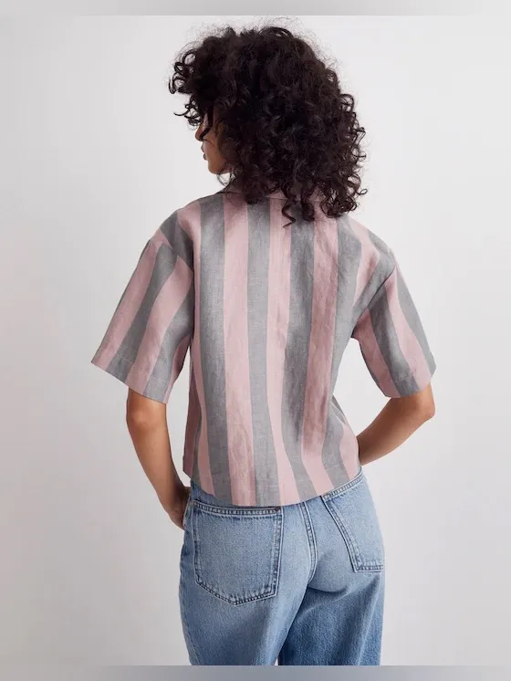 Madewell 100% Linen Resort Shirt in Springy Stripe Size Small - Image 3