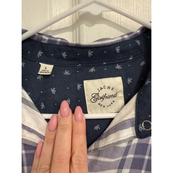 Womens‎ Flannel Snap Front Shirt Blue White Fleece - Image 4