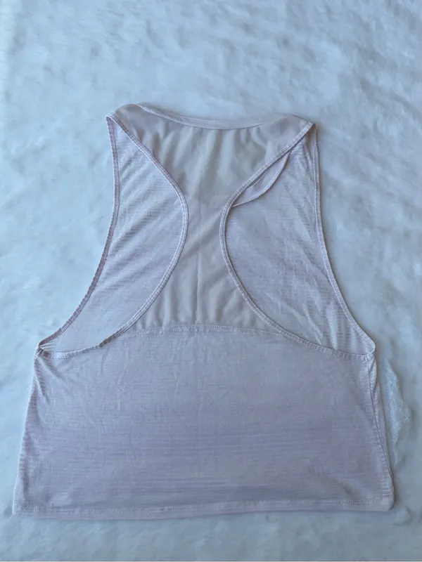 Alo Yoga Striped Mesh Cropped Light Pink Tank Top - Image 3
