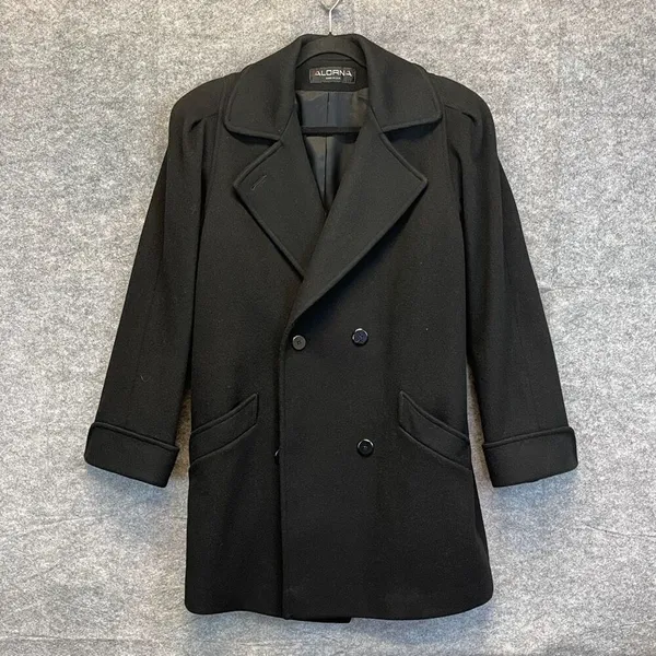 ALORNA Coat Women's Large Black Lapel‎ Collar Double Breasted Wool Blend Winter - Image 8