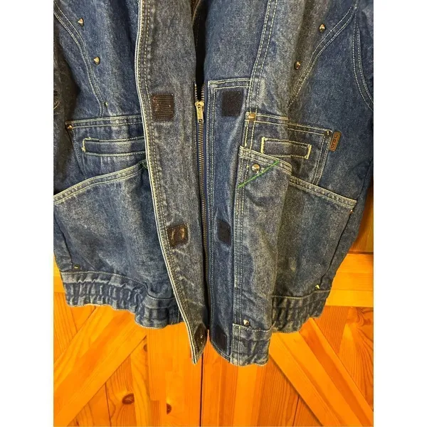 VTG 80s Jag Jean Studded Dolman Sleeve Bomber Denim Jean Jacket Grunge Sz Small - Image 6