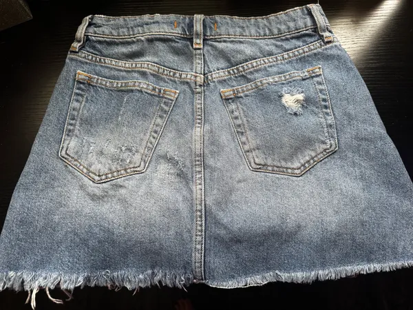 We The Free People Jean Skirt Distressed Free Blue Mini 26 - Image 2