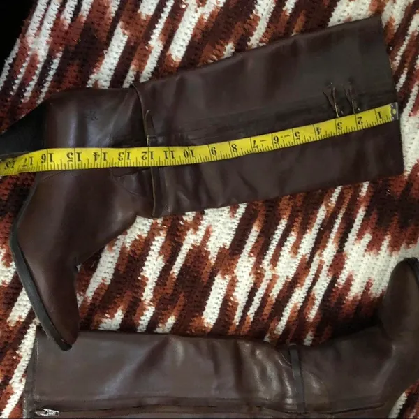 Frye Brown Leather Tall Knee High Buckles Harness Western Boho Cowgirl Boots Goth #Equestrian #Medieval #Whimsygoth #cottagecore Sz 9M Measurement in pics - Image 6