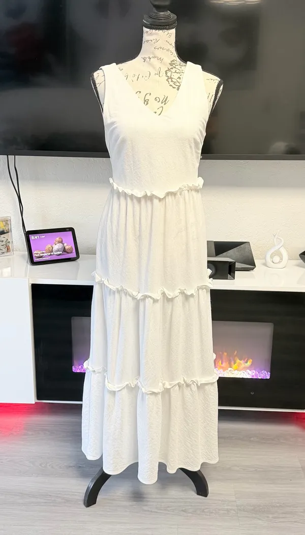 Primark White Tiered Maxi Dress Sleeveless V-Neck Size US 0 / UK 4 - Image 2