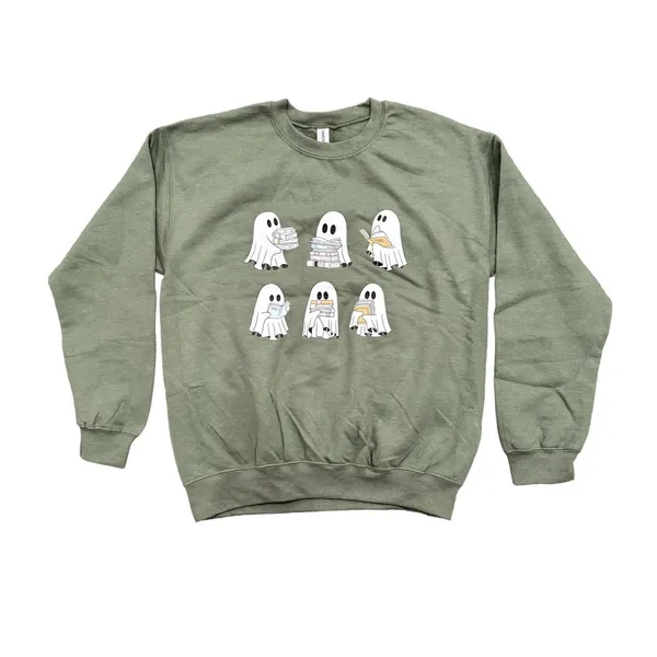 Book Reading Ghost Sweatshirt in Green, Size M​​​​​ - Image 2