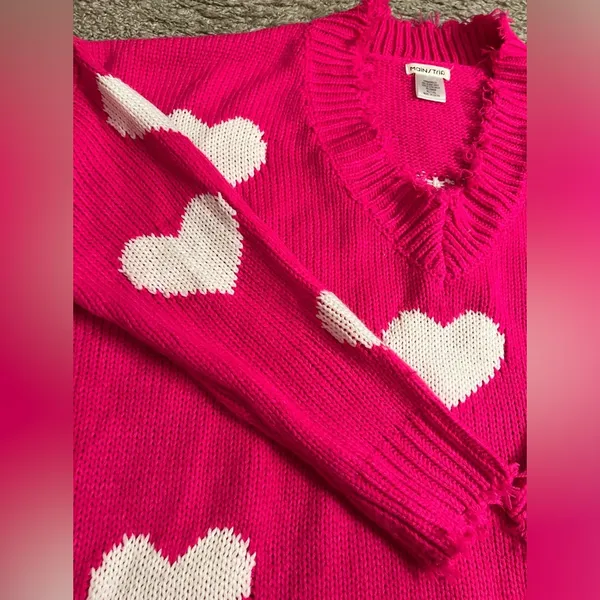 Chic Soul Looking For A Lover Valentines Heart Neon Fuchsia Sweater - size XL/1X - Image 7