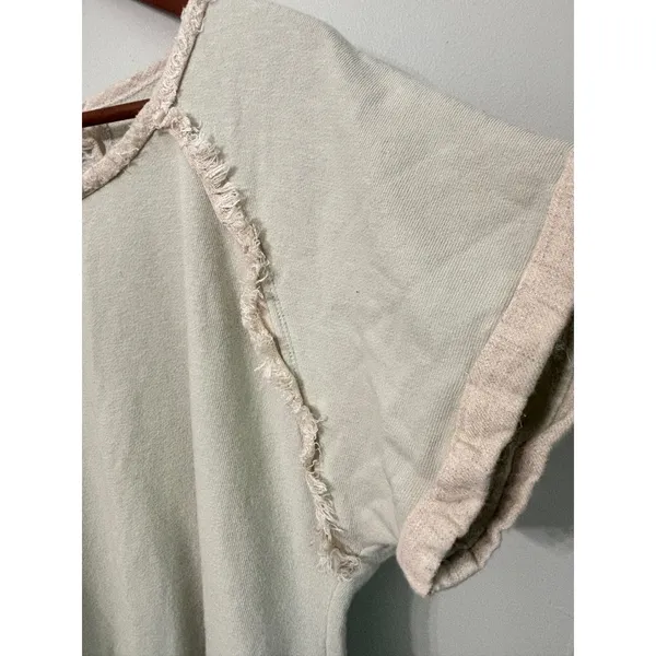 Umgee Sage Green Fringed French Terry Knit Dress M Boho Cutout Back - Image 3