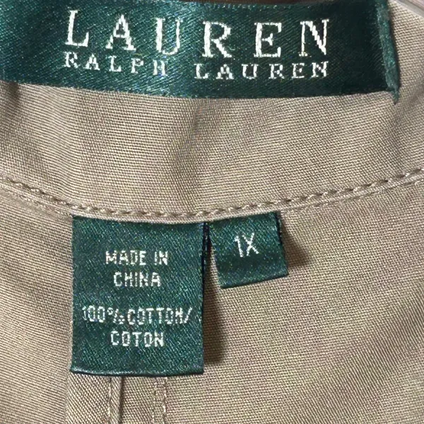 Lauren‎ Ralph Lauren Khaki Tan 100% Cotton 3-Button Blazer Jacket Womens Size 1X - Image 4