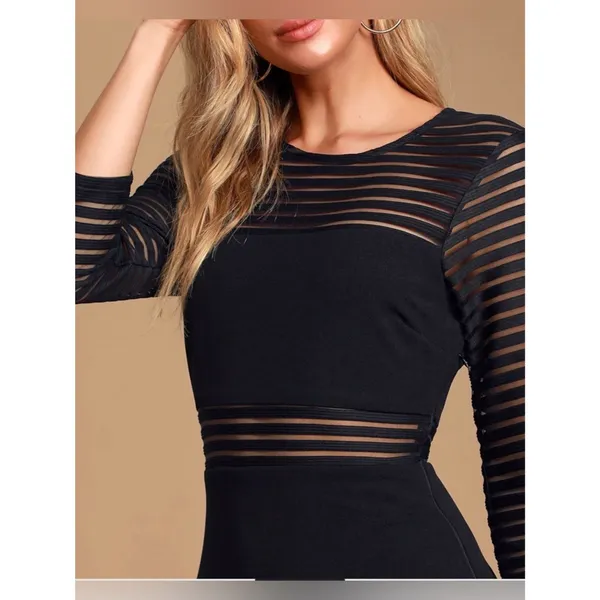 Lulus Women's Perfect Mesh Black Long Sleeve Bodycon Dress Size L (NWT) - Image 3